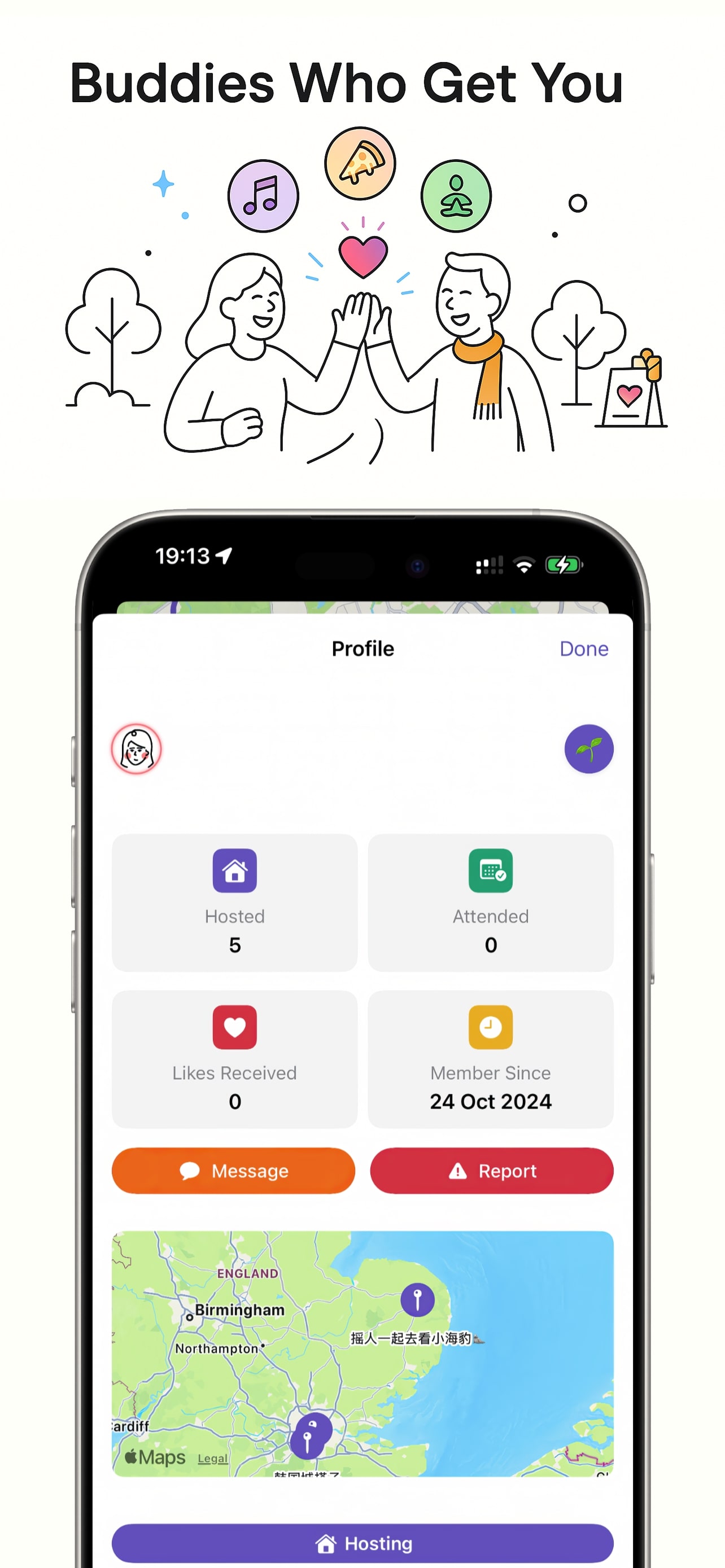 Find Your Buddies feature (light mode)
